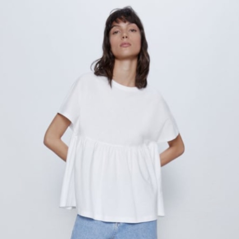 ZARA White Peplum Top Small